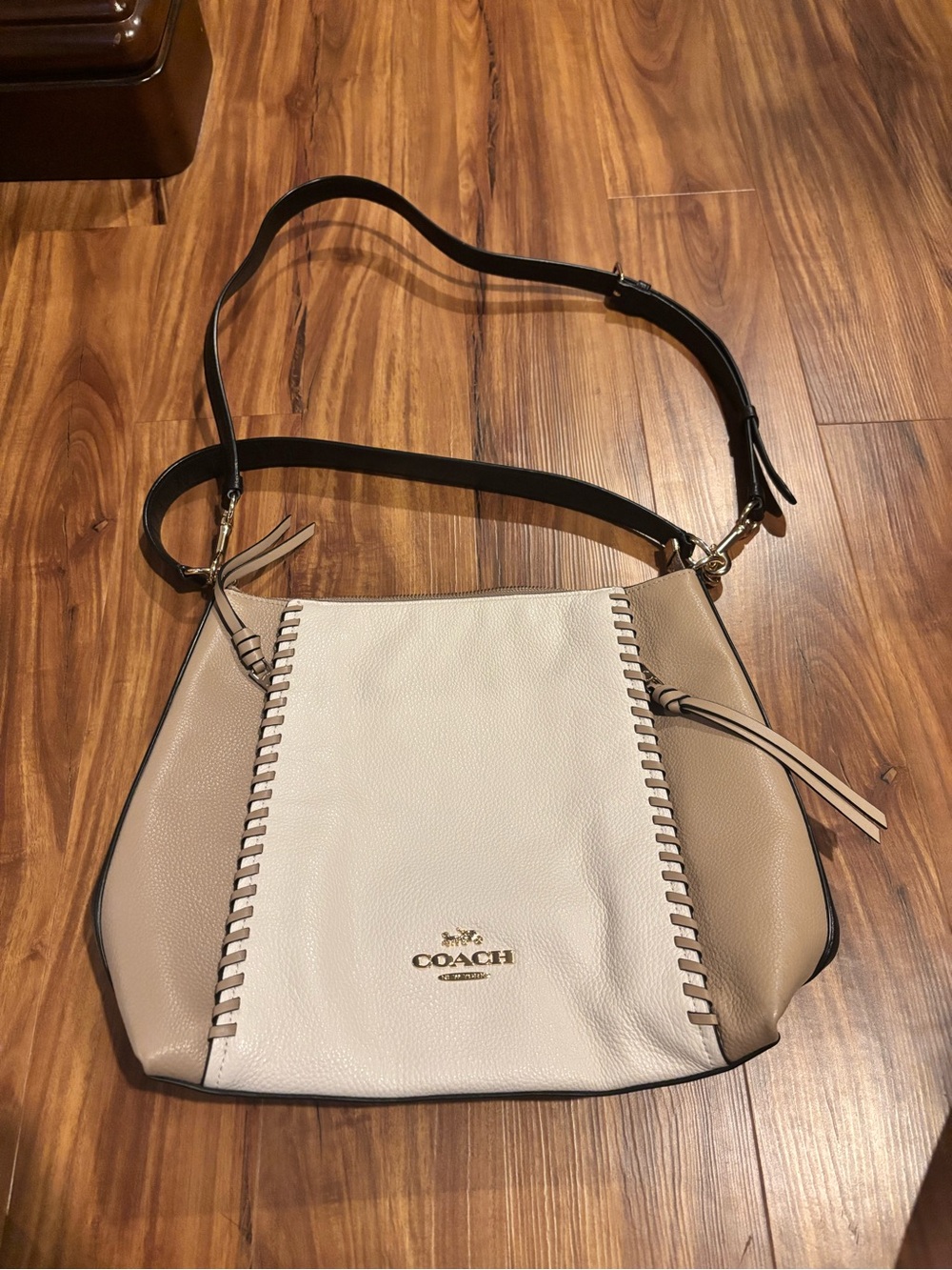 Coach Two-Tone Cream & Beige Leather Shoulder Bag